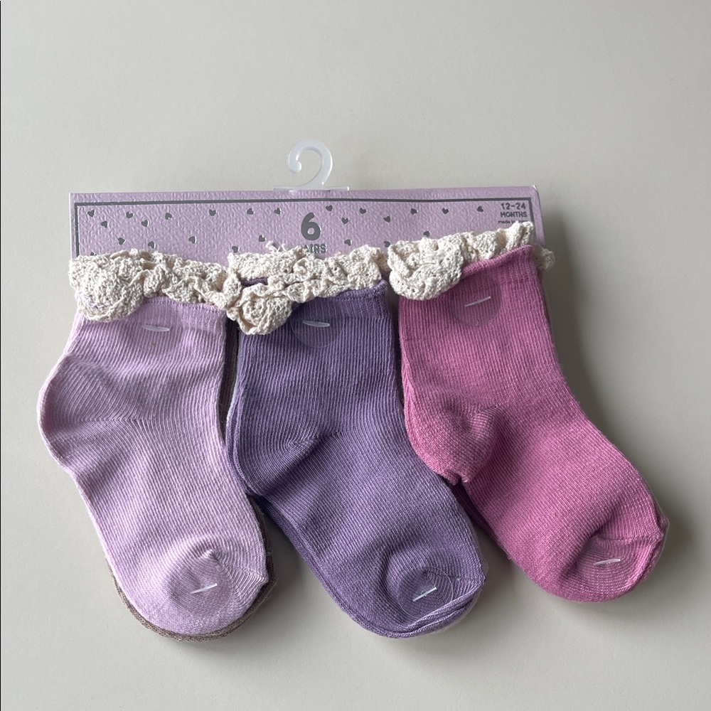 Capelli Baby Socks 6 Pack Neutral Pink Purple Size 12 - 24 Months
